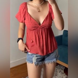 Lush Vintage Rose Boutiwue Swiss Dot Top Short Sleeve Stretch Boutique Large